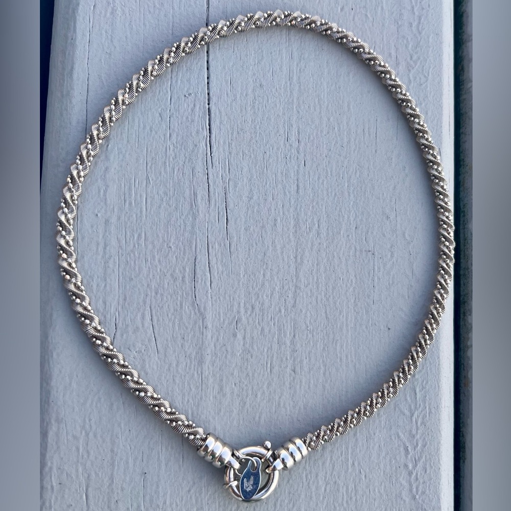 Vintage 5mm Twisted Rope Chain Short Necklace Sparkly Sterling Silver Balls 16”